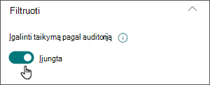 Redagavimo srities vaizdas, kurioje piktograma įgalina taikymą pagal auditoriją įjungimo padėtyje