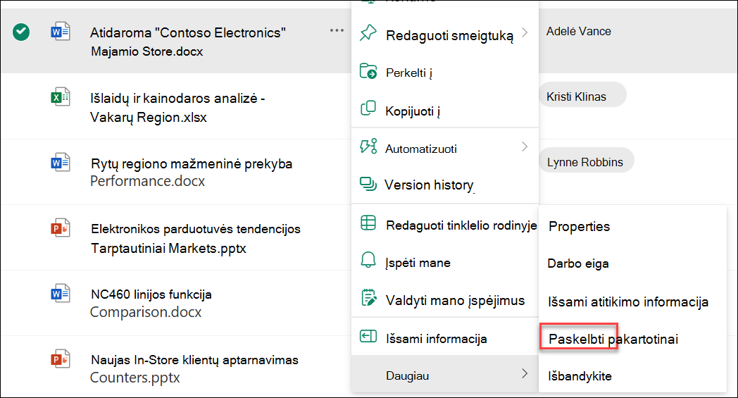Pakartotinio pagrindinės versijos publikavimo ekrano kopija