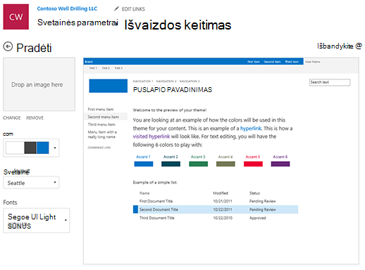 Išvaizdos, spalvų, šriftų ir maketo redagavimas