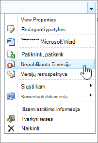 spustelėkite Anuliuoti šios versijos publikavimą