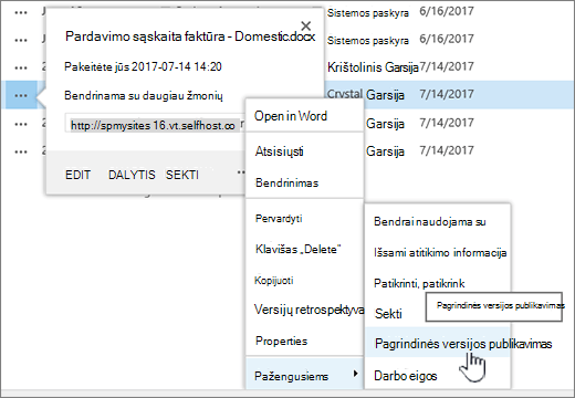 Spustelėkite Publikuoti pagrindinę versiją
