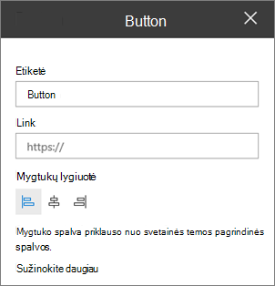 Mygtuko puslapio dalies ypatybių sritis