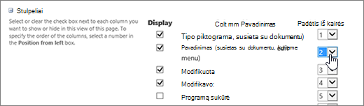 Pertvarkyti bibliotekos stulpelius dialogo lange Modifikuoti rodinį