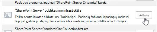 publikavimo infrastruktūros funkcijos aktyvinimas