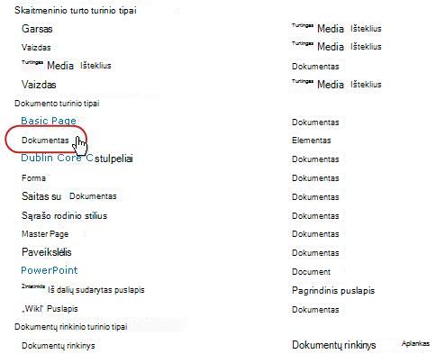 Dokumento turinio tipai su paryškintu tipu