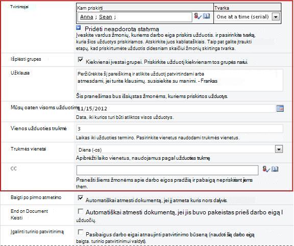 Forma konkrečiai vykdymo informacijai įvesti