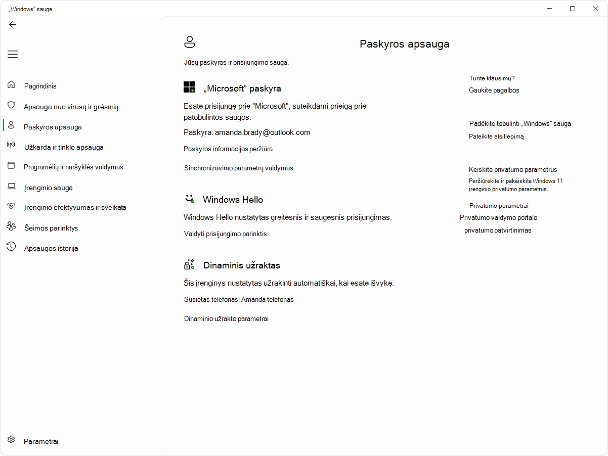 Screenshot of the account protection page of the Windows Security app.