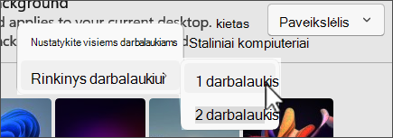 Ekrano kopija, kurioje rodomi keli darbalaukio pasirinkimai.