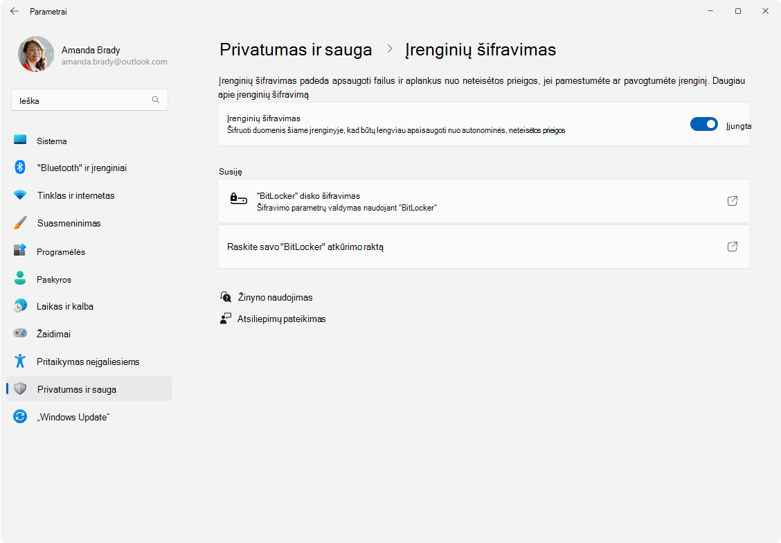 Screenshot of Settings - device encryption.