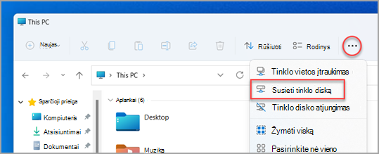 Kur rasti susieti tinklo diską Windows 11 Failų naršyklė