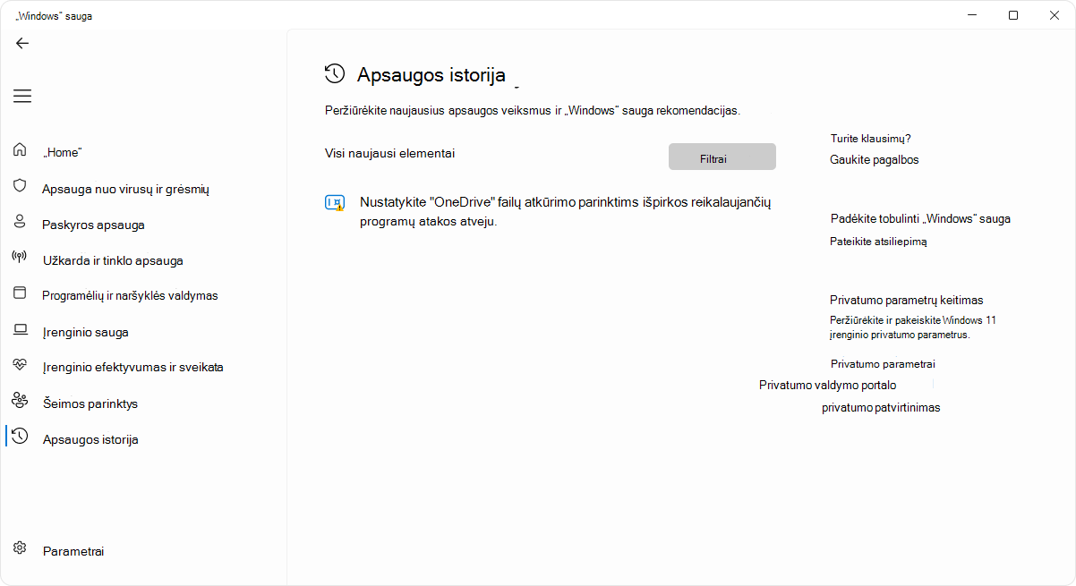 Screenshot of the protection history page of the Windows Security app.