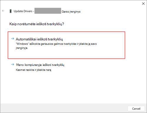 Ieškokite garso tvarkyklių 