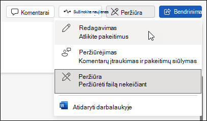 Pakeiskite peržiūrą į redagavimo rodinį internetinėje 