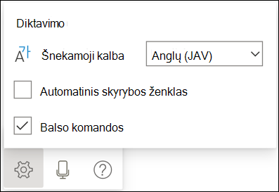 Diktavimo įrankių juostos parametrai
