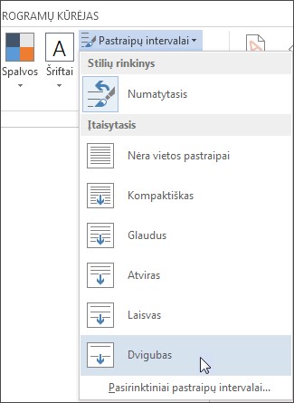 Meniu Pastraipų intervalai