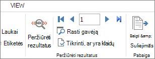 Programos „Word“ skirtuko Paštas ekrano nuotrauka, kurioje rodoma grupė Peržiūrėti rezultatus.
