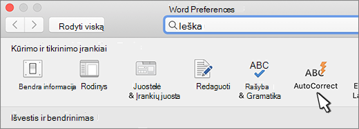 Word for Mac autocorrect button