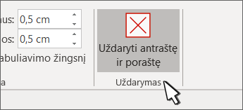 Mygtukas Uždaryti antraštę
