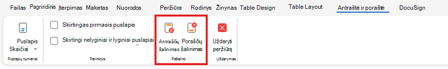 Antraštės arba poraštės šalinimas žiniatinklyje