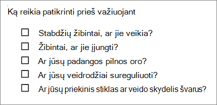 Sąrašo su ženkleliais su laukais pavyzdys.