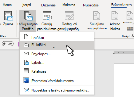 Pradėti laiškų suliejimą pažymėjus El. laiškus