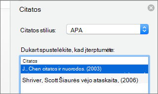 Citatų sritis su citatų sąrašu.