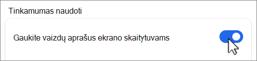 Mygtuko Gauti vaizdų aprašus ekrano kopija.
