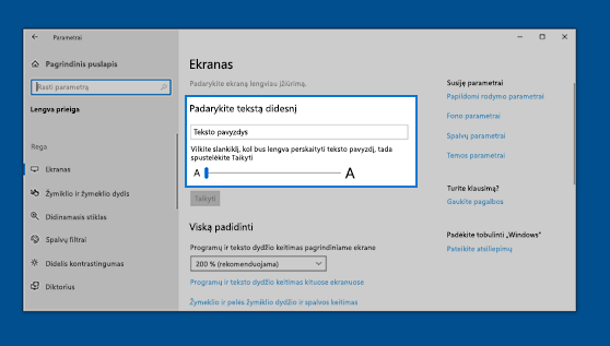 Jei norite viską padidinti, įskaitant atvaizdus ir programėlės, pasirinkite parinktį išplečiamajame meniu, dalyje Viską padidinti.