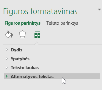Objektų srityje spustelėkite alternatyvųjį tekstą