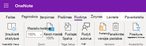 Mastelio keitimo valdikliai internetinėje programoje „OneNote“.