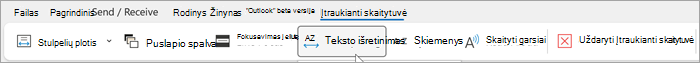 Ekrano nuotrauka, vaizduojanti įtraukiančią skaitytuvės juostelę 