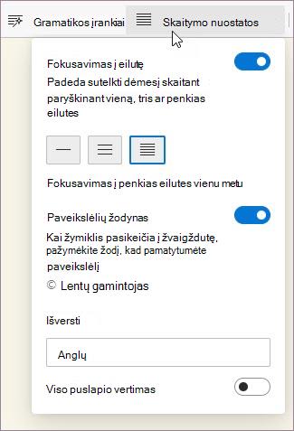 Skaitymo nuostatos Įtraukianti skaitytuvė