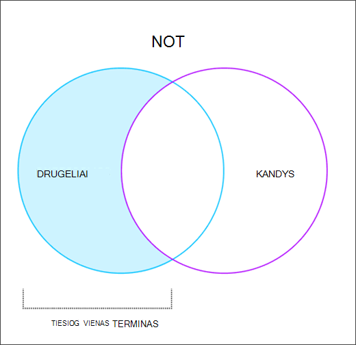 Veno diagrama, rodanti, kaip veikia operatorius NOT