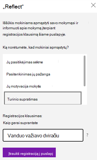 Ekrano kopija, kurioje rodomas klausimas apie registraciją Reflect.