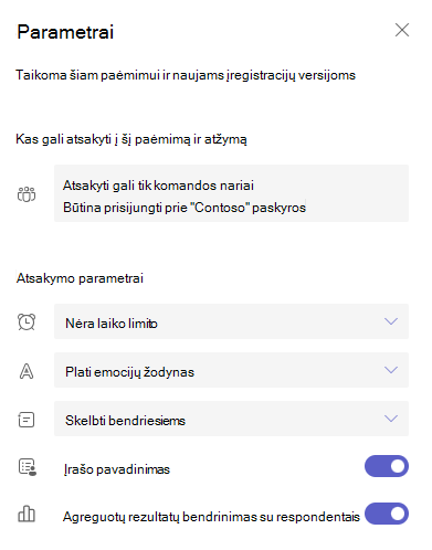 Parametrų ekrano kopija.