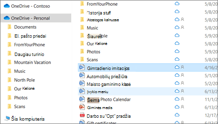 Ekrano kopija, kurioje rodomas asmeninis „„OneDrive““ aplankas failų naršyklėje.