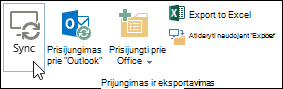 Sinchronizavimo parinktis juostelės bibliotekos skirtuke