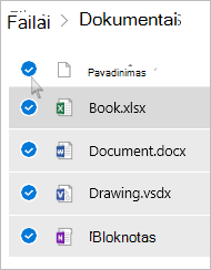 Visų failų ir aplankų pasirinkimo „„OneDrive““ ekrano nuotrauka