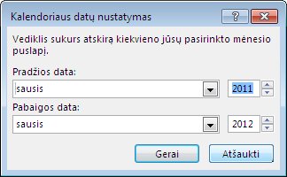 Kalendoriaus darų nustatymas šiame dialogo lange.