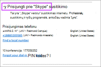 Prisijunkite prie „Skype“ susitikimo „Outlook“ susitikimo užklausos