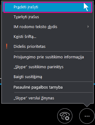 „Skype“ verslui susitikimo metu spustelėkite Pradėti įrašymą