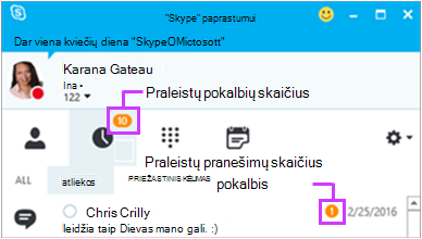 Prieiga prie praleistų pranešimų „Skype“ verslui IM puslapio