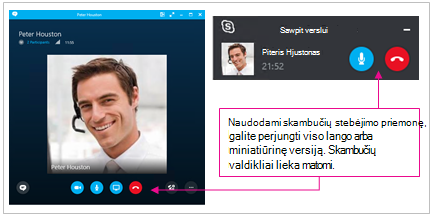 Visų „Skype“ verslui langų ir sumažinto lango ekrano kopijos