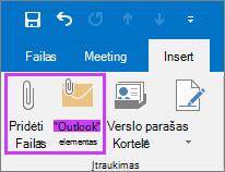 Skirtuke Failas spustelėkite Pridėti failą arba el. pašto elementą
