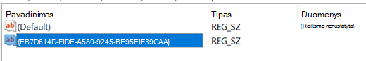 Screenshot of Product Code added to the registry