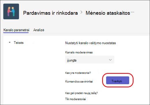 Kanalo moderatorių įtraukimas arba pašalinimas