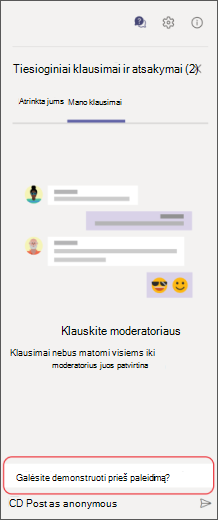 Privatūs klausimai ir atsakymai Klausimo uždavimas