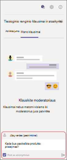 Įveskite klausimą kūrimo lauke