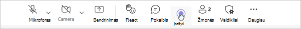 Nuvilkimo susitikimo valdiklių ekrano kopija.