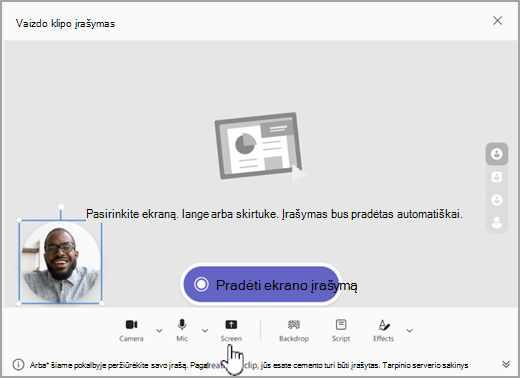 Ekrano kopija, rodanti parinktį pradėti ekrano įrašymą 